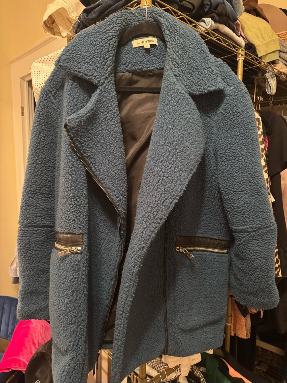 Elizabeth and James Blue Teddy - Sherpa Jacket w. Leather Accents